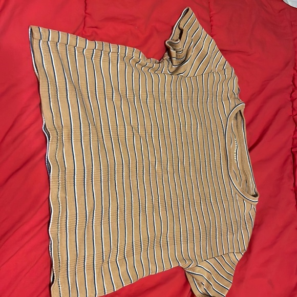 Nice mustard yellow shirt with blue and white stripes. - Picture 1 of 1